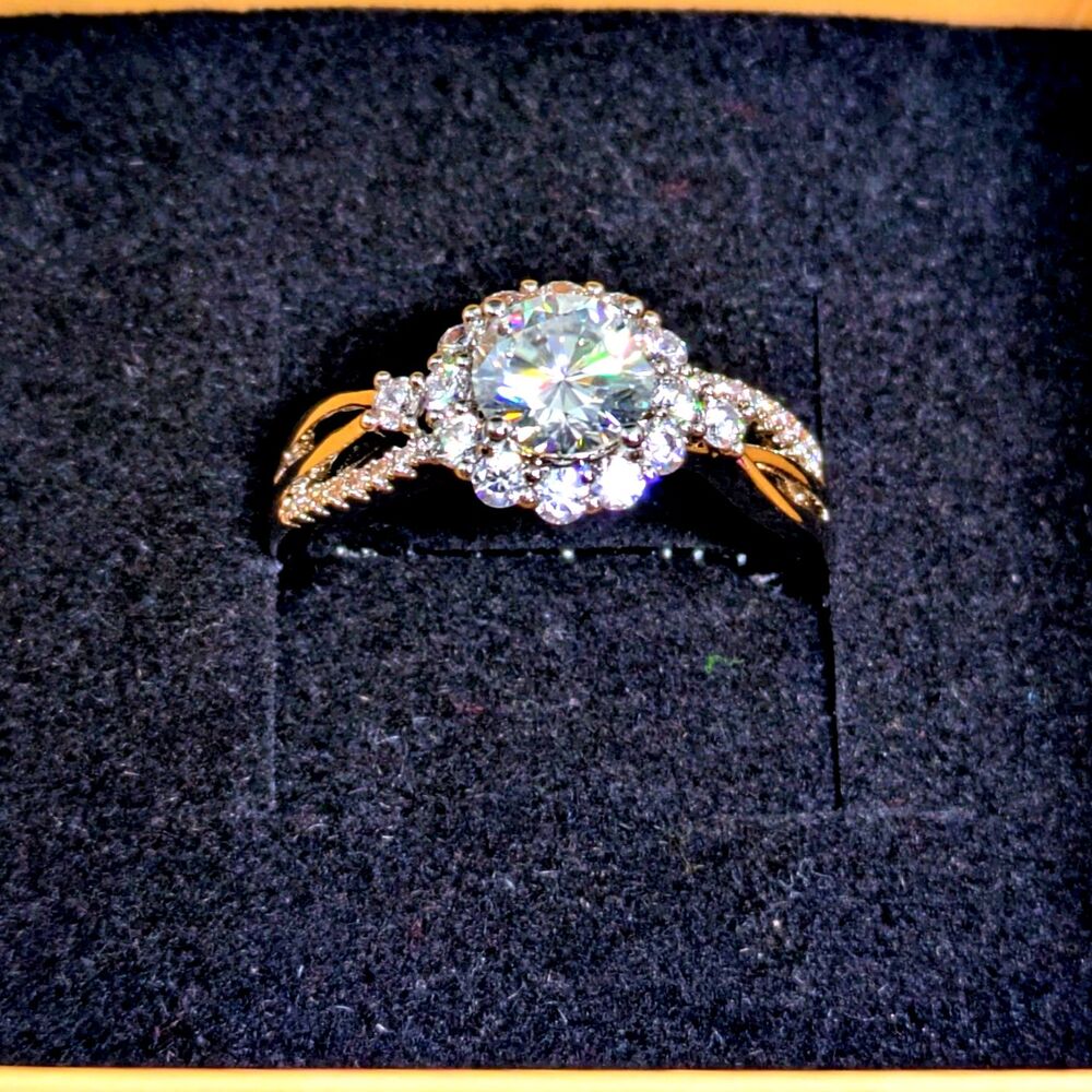 Women's Moissanite Engagement Ring Size 9 Silver Halo Wedding Bridal Ring